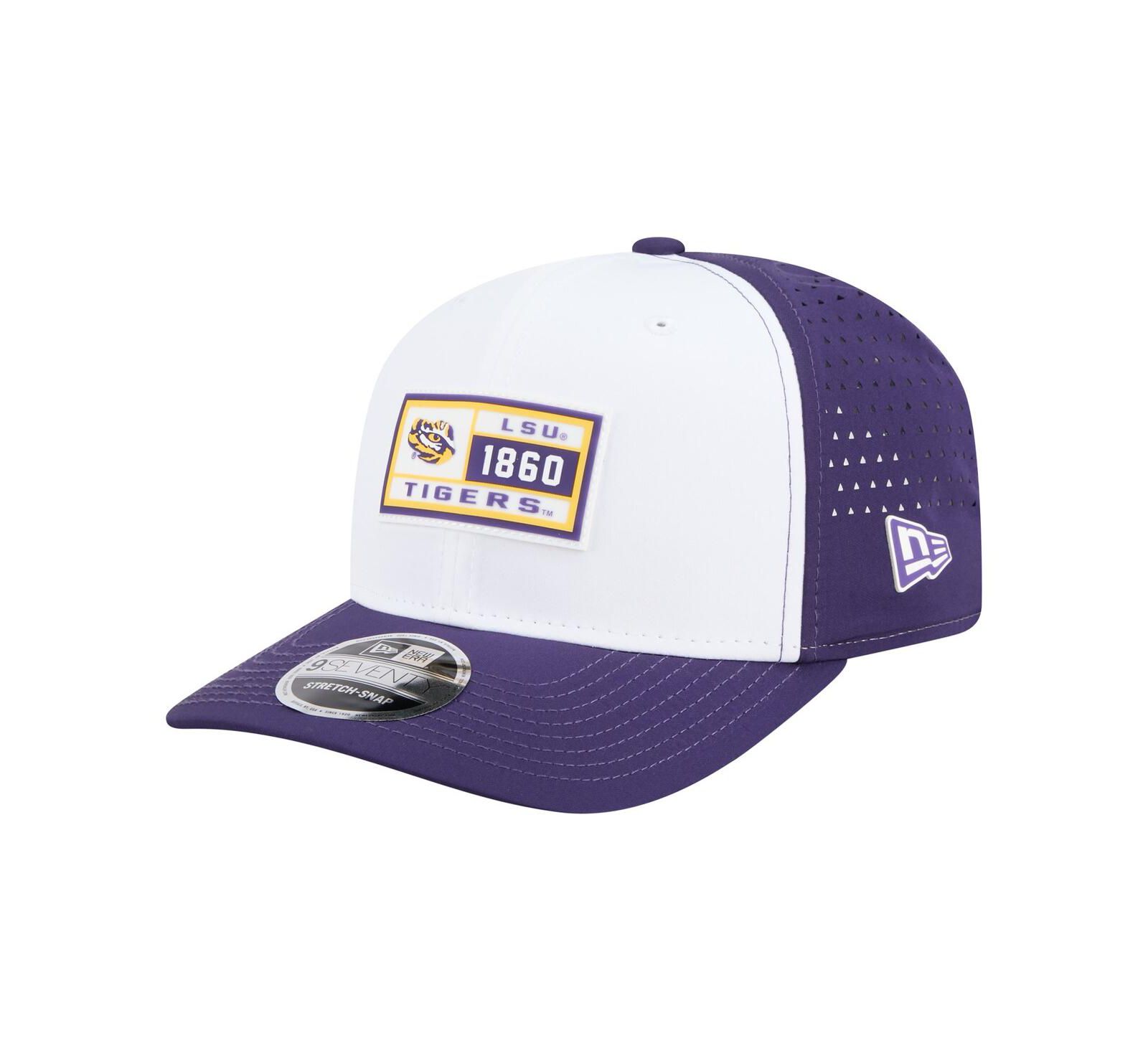 Мужская регулируемая кепка New Era LSU Tigers с перфорацией и нашивками, белая/фиолетовая, 9SEVENTY