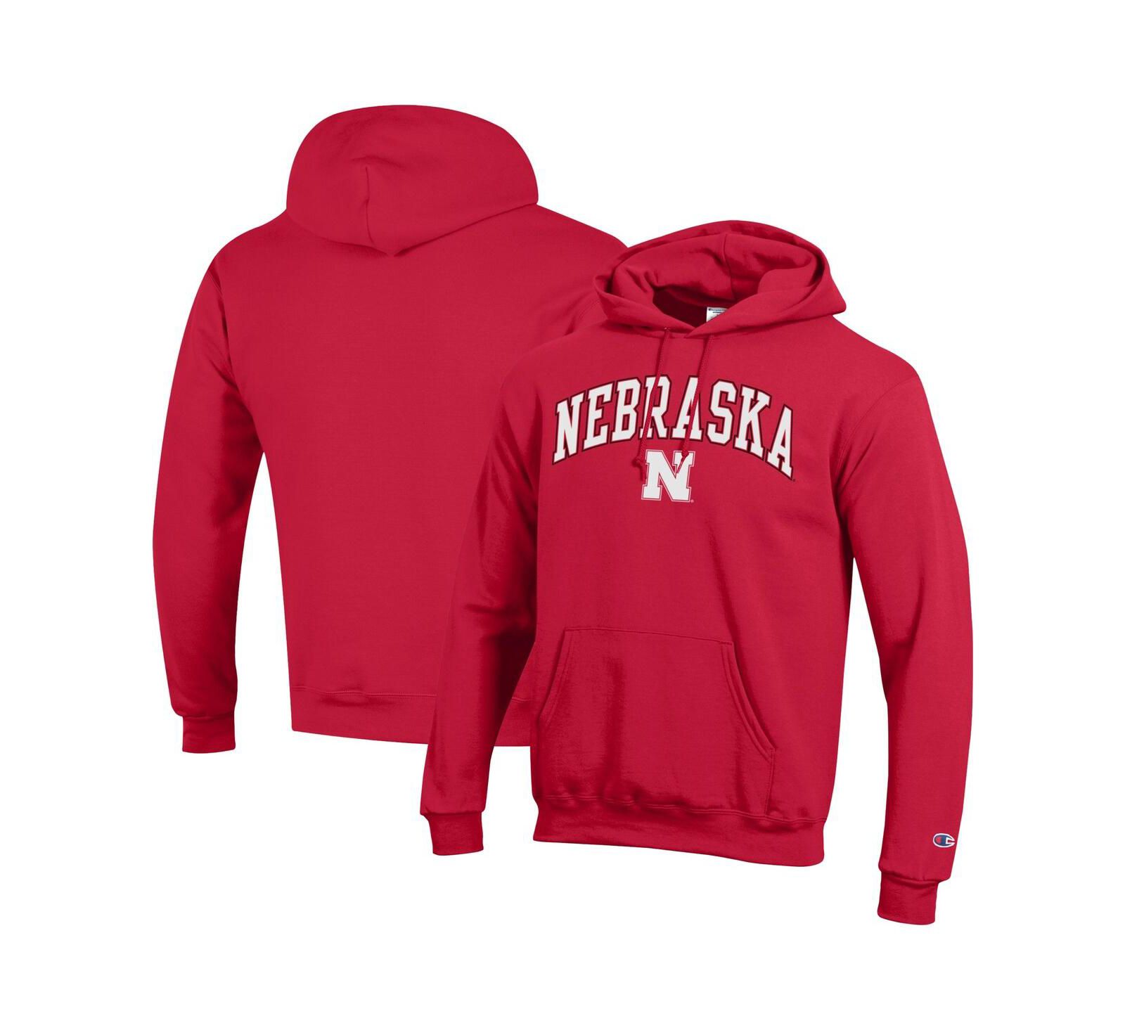 Champion Men's Scarlet Nebraska Huskers Arched Logo Fleece Pullover Hoodie