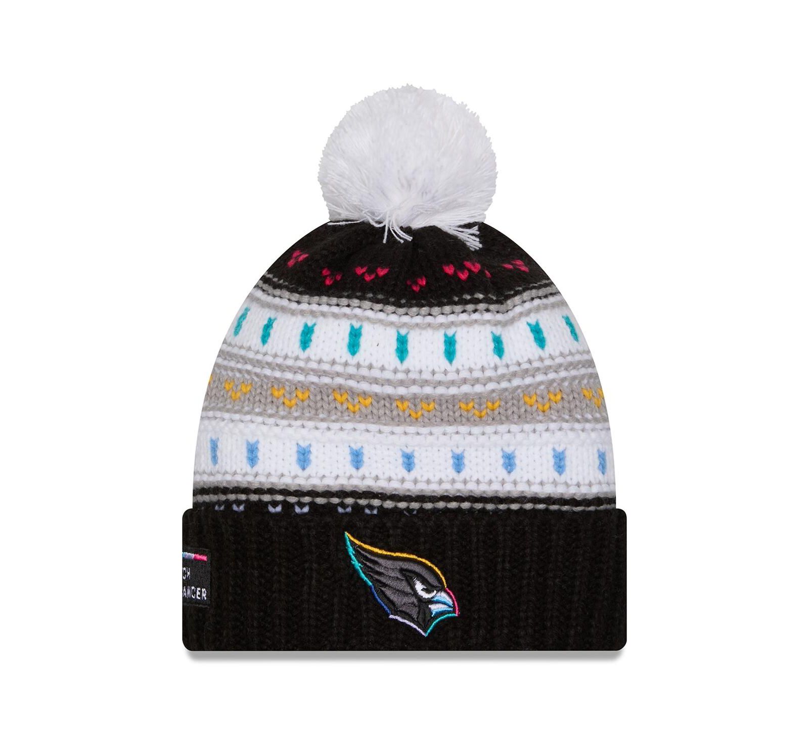 Женская вязаная шапка New Era Arizona Cardinals 2025 NFL Crucial Catch Cuffed with Pom, Black
