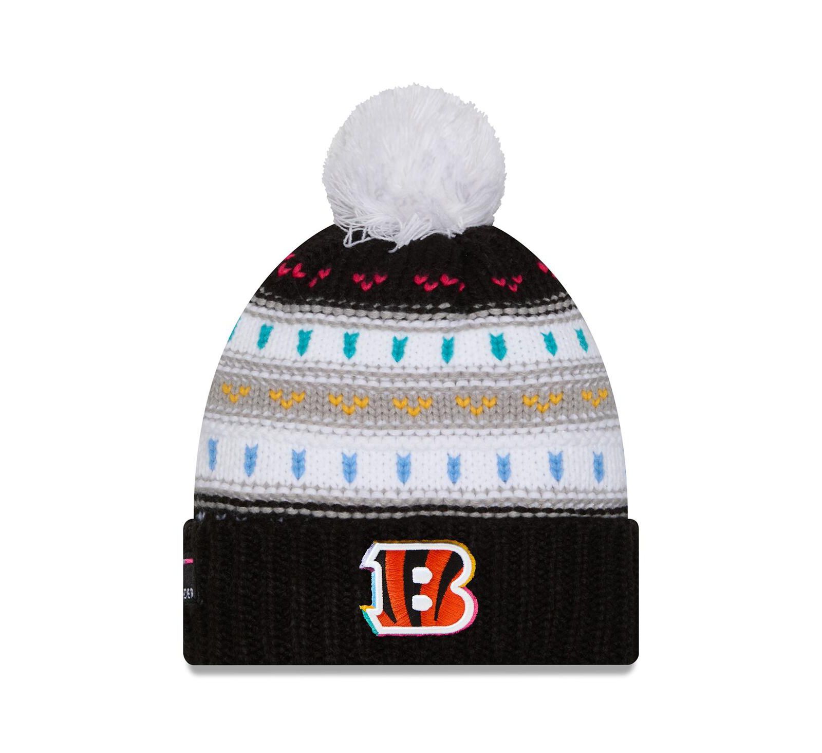 New Era Women's Black Cincinnati Bengals 2025 NFL Crucial Catch Cuffed Knit with Pom Hat