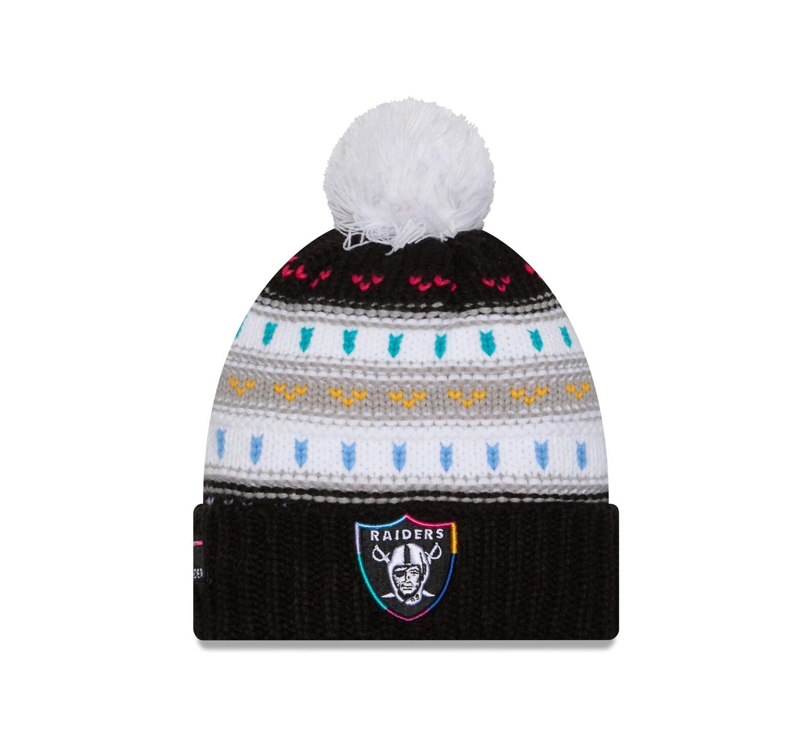 Женская вязаная шапка New Era Black Las Vegas Raiders 2025 NFL Crucial Catch с помпоном
