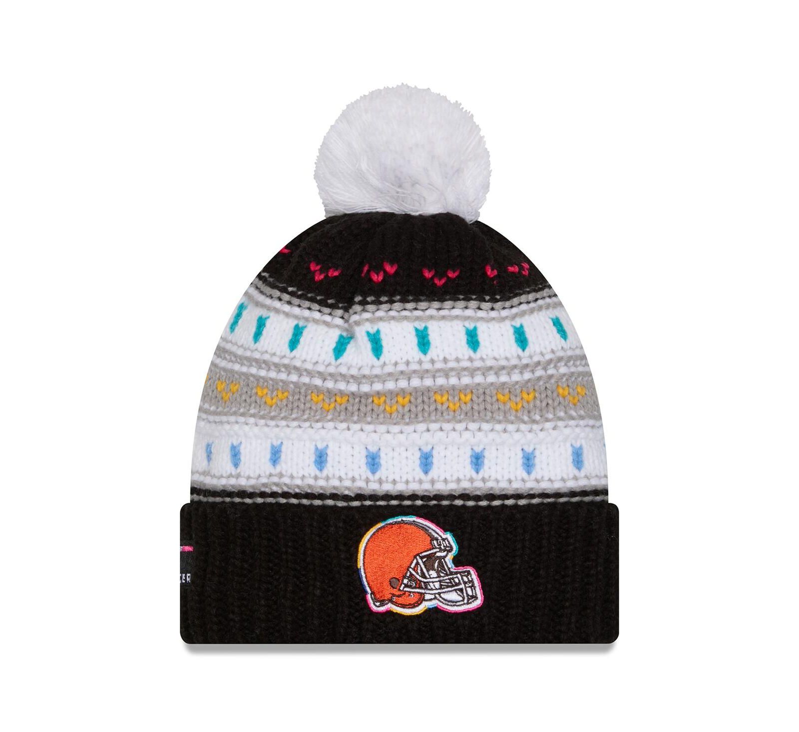 Шапка New Era Women's Black Cleveland Browns 2025 NFL Crucial Catch Cuffed Knit with Pom