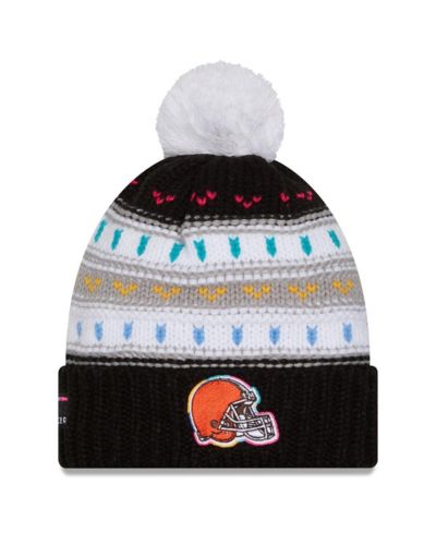 Шапка New Era Women's Black Cleveland Browns 2025 NFL Crucial Catch Cuffed Knit with Pom