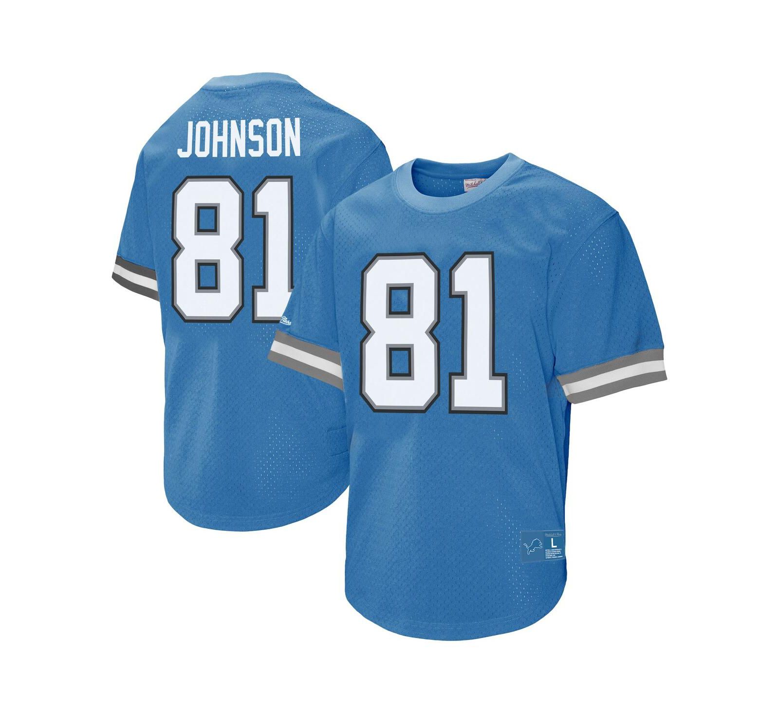 Mitchell & Ness Men's Calvin Johnson 81 Blue Detroit Lions Retired Player Name & Number Mesh T-Shirt