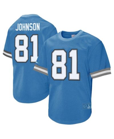 Мужская сетчатая футболка Mitchell & Ness Calvin Johnson 81 Blue Detroit Lions Retired Player Name & Number