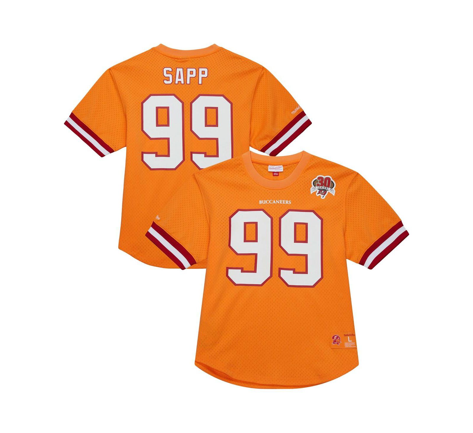 Mitchell & Ness Men's Warren Sapp Orange Tampa Bay Buccaneers Retired Player Name & Number Mesh T-Shirt
