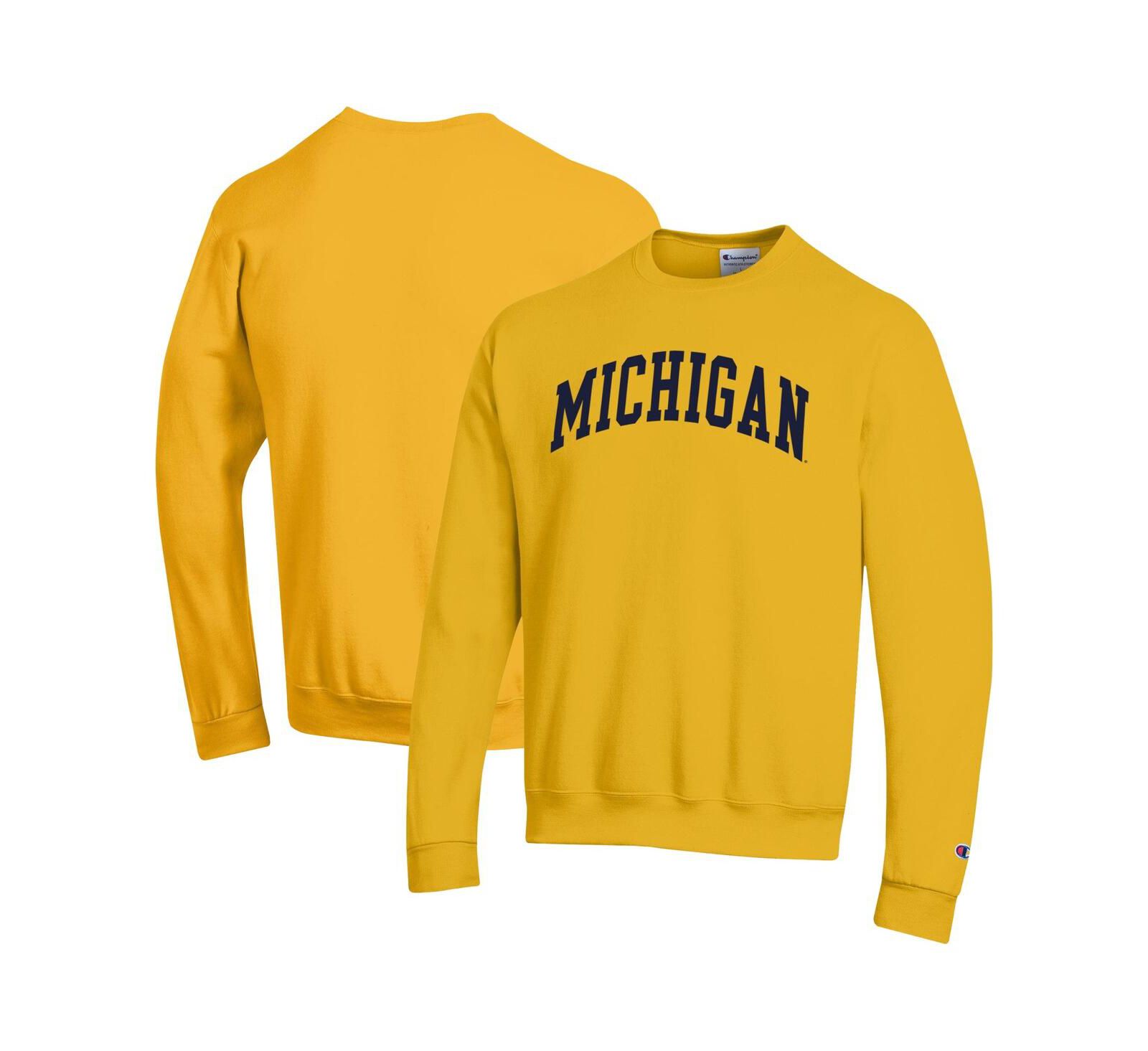 Champion Men's Maize Michigan Wolverines Basic Arch Fleece Pullover Sweatshirt