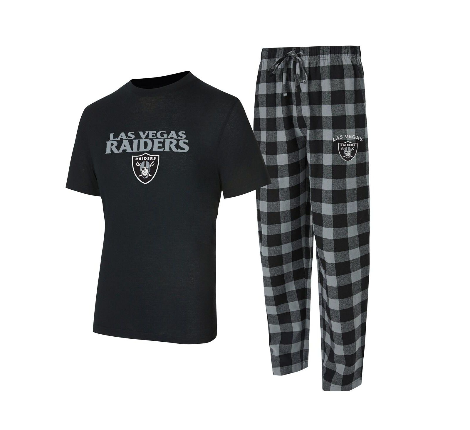 Concepts Sport Men's 2-Piece Black/Silver Las Vegas Raiders Avondale T-Shirt and Flannel Pants Set