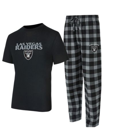 Concepts Sport Men's 2-Piece Black/Silver Las Vegas Raiders Avondale T-Shirt and Flannel Pants Set