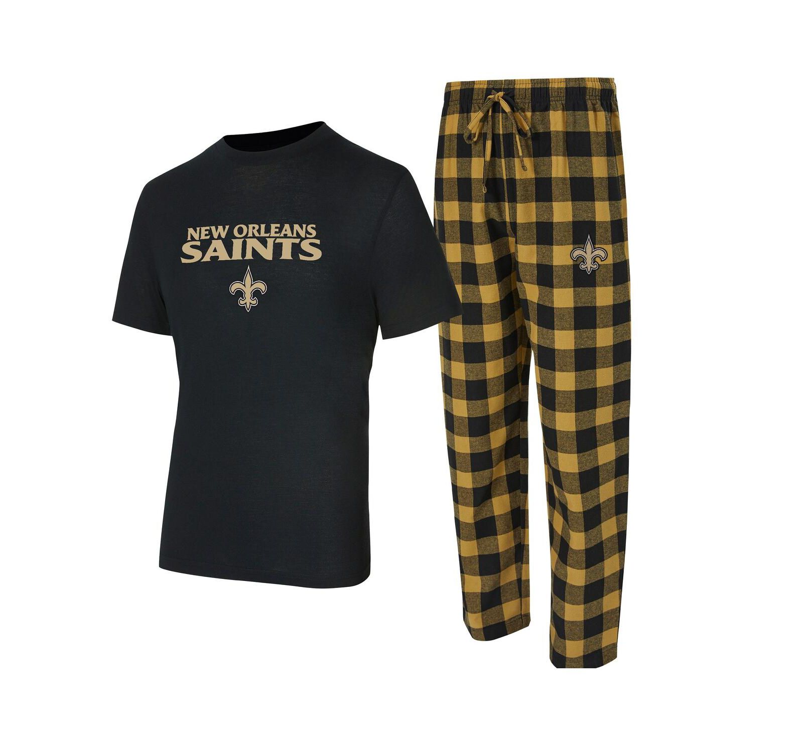 Concepts Sport Men's 2-Piece Black/Gold New Orleans Saints Avondale T-Shirt and Flannel Pants Set