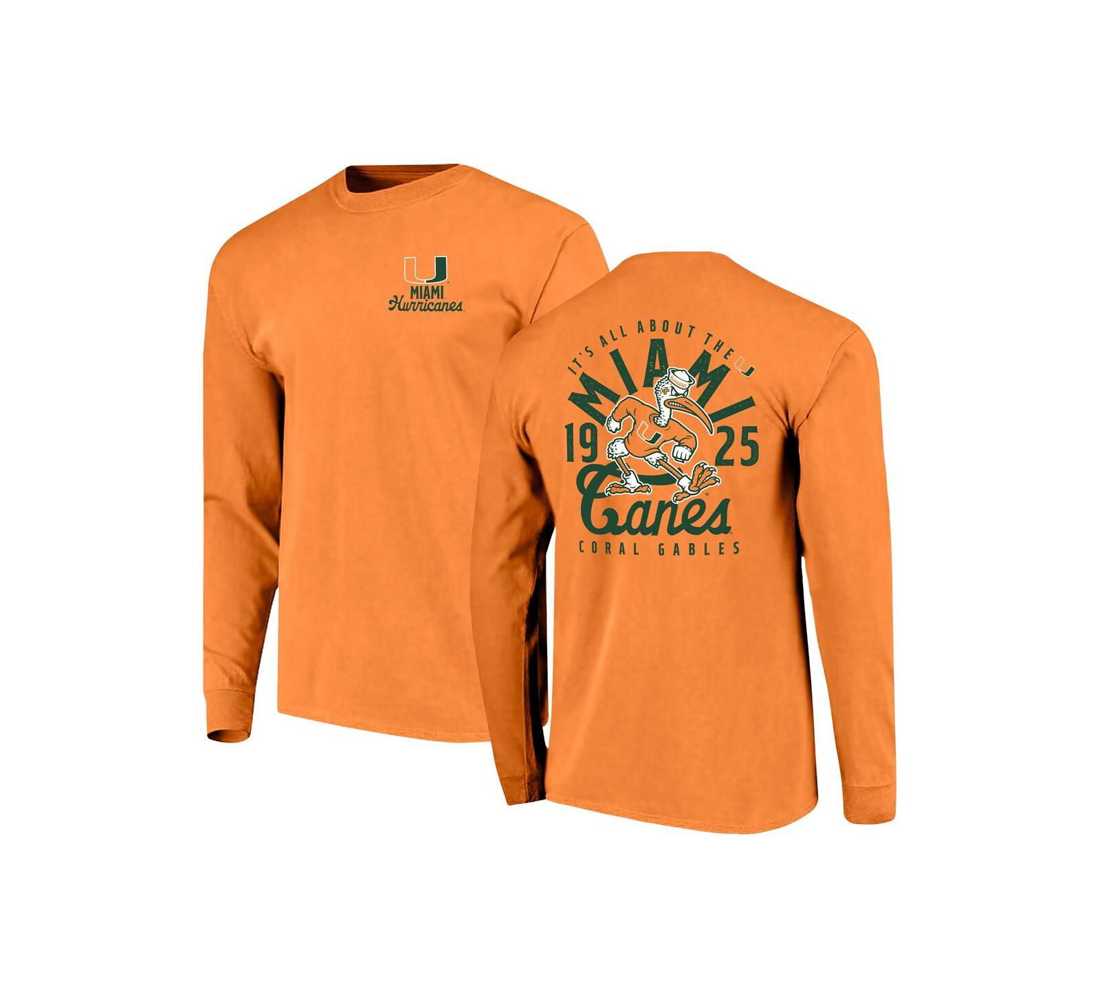Image One Мужская оранжевая футболка Miami Hurricanes Comfort Colors Mascot Overlay Long Sleeve