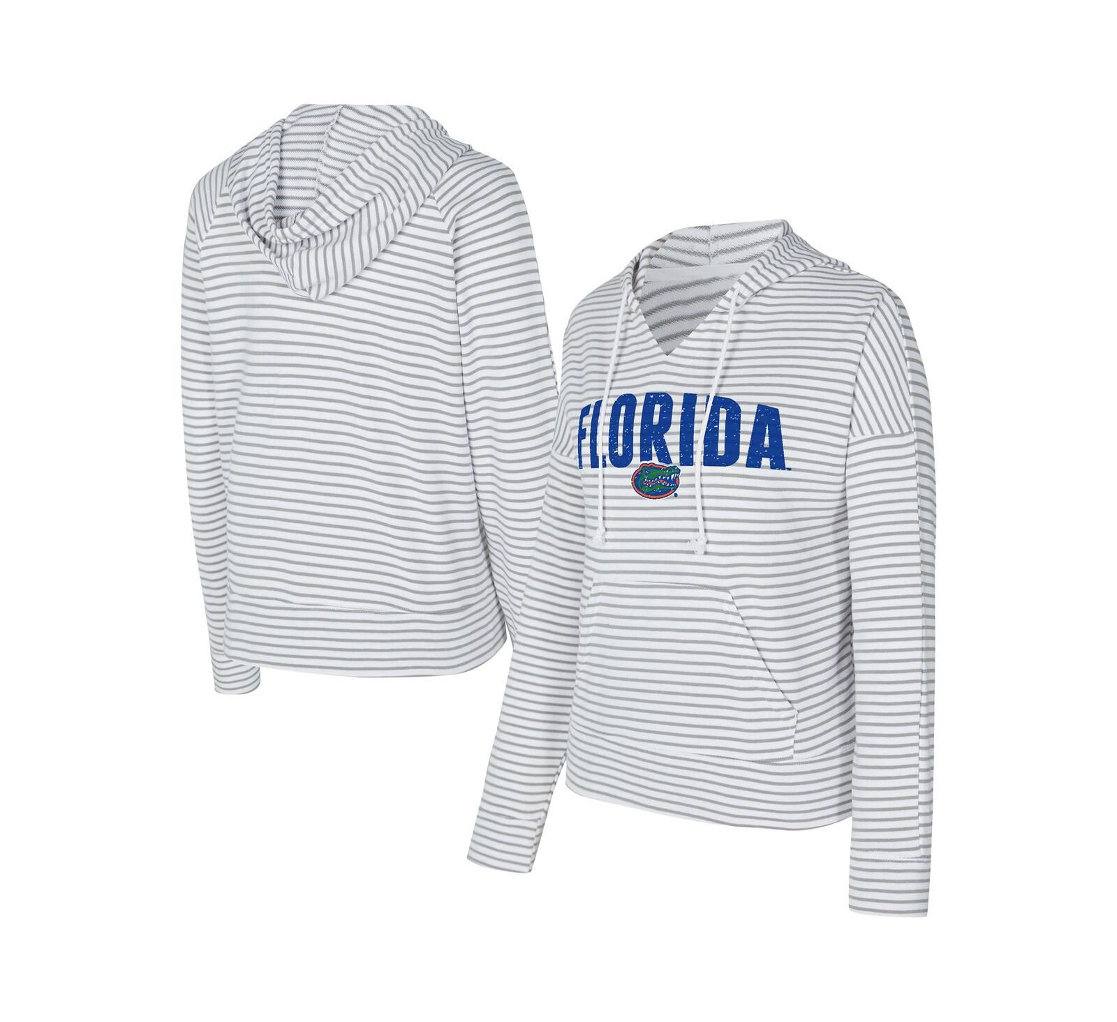 Мужской худи Concepts Sport White/Gray Florida Gators French Terry Striped V-Neck Pullover