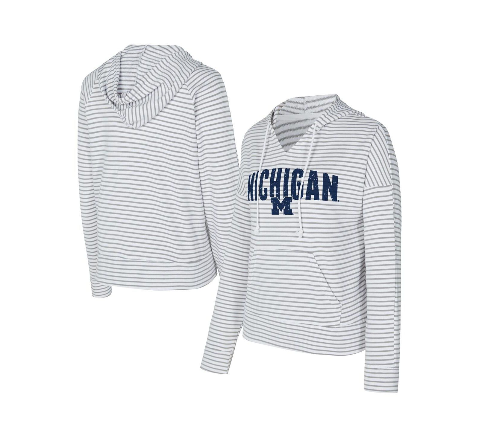 Мужское худи Concepts Sport White/Gray Michigan Wolverines с полосатым V-образным вырезом