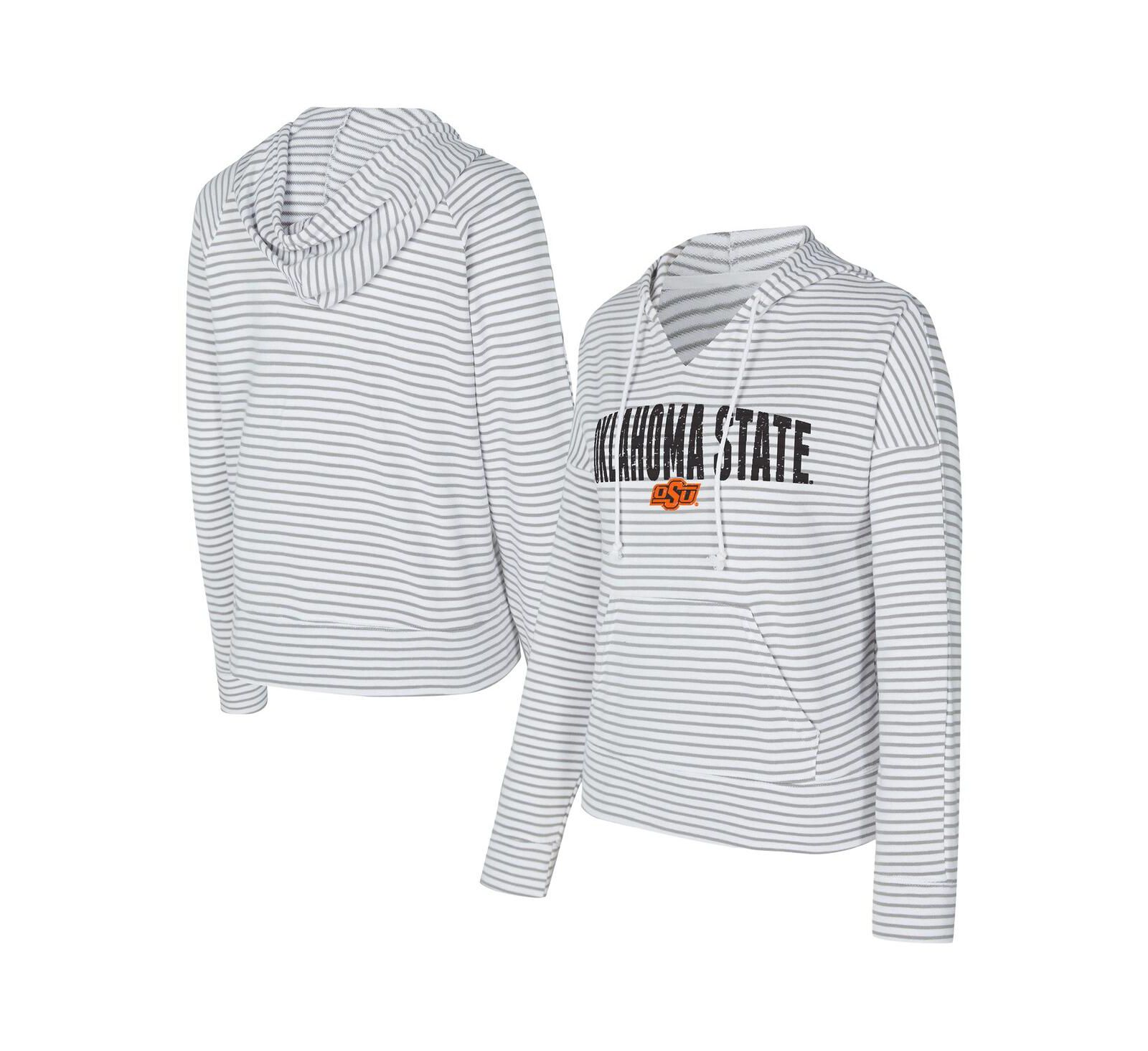Concepts Sport Men's White/Gray Oklahoma State Cowboys French Terry Striped V-Neck Pullover Hoodie