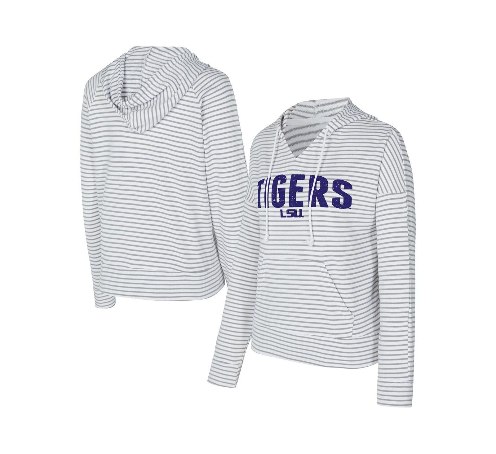 Мужское худи Concepts Sport White/Gray LSU Tigers French Terry Striped V-Neck Pullover