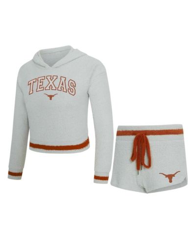 Женский комплект Concepts Sport Whitley Long Sleeve Hoodie и шорты 2-Piece Gray/Orange Texas Longhorns