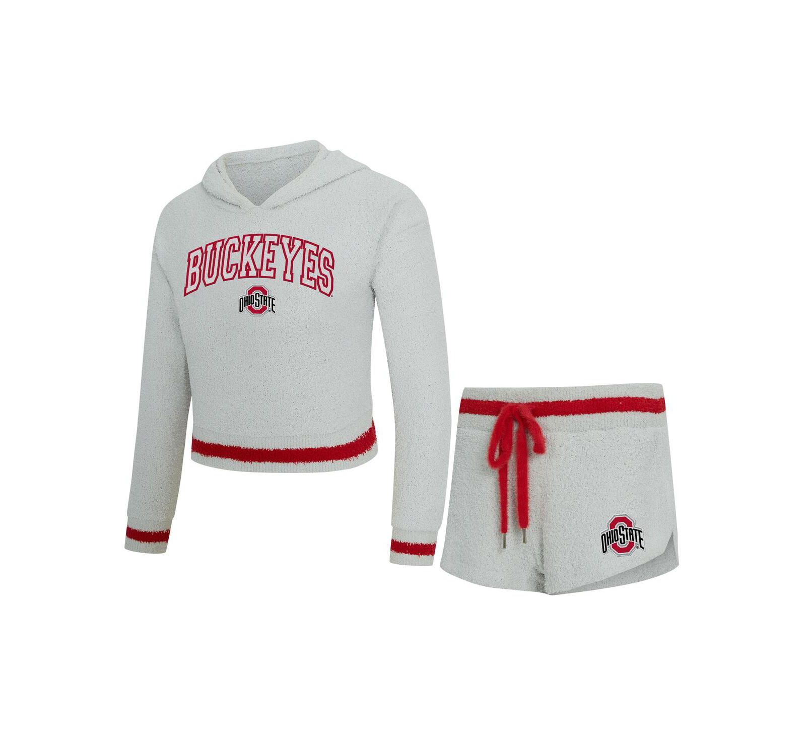 Concepts Sport Women's 2-Piece Gray/Scarlet Ohio State Buckeyes Whitley Long Sleeve Hoodie Top and Shorts Set
