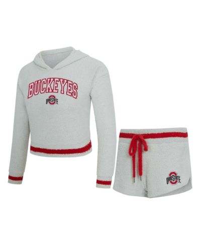 Женский комплект Concepts Sport Whitley: худи с длинным рукавом и шорты, серый/алый, Ohio State Buckeyes