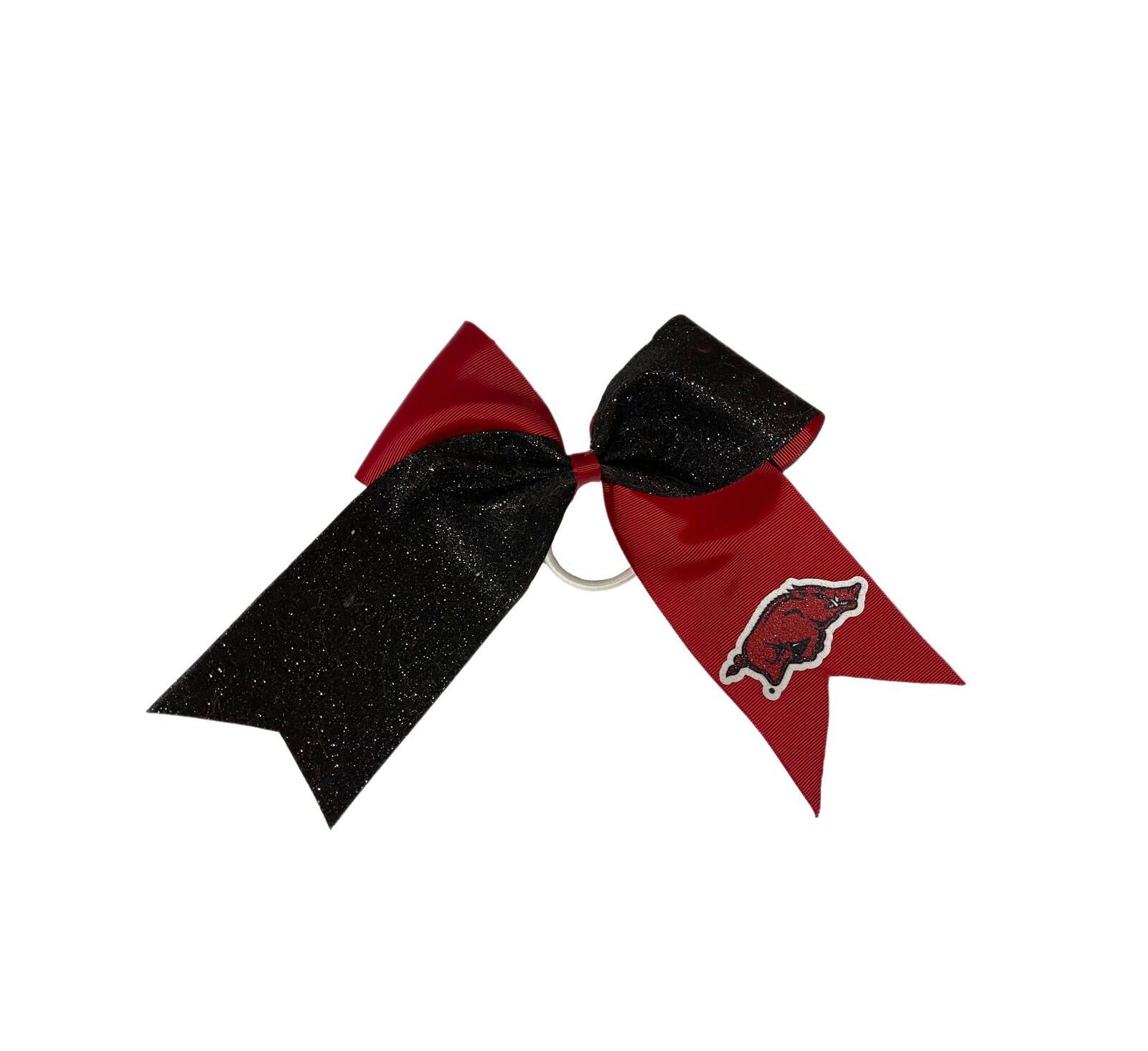 USA Licensed Bows Arkansas Razorbacks Jumbo Glitter Bow with Ponytail Holder