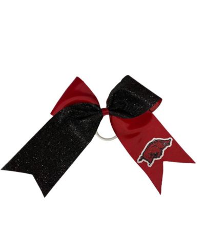 USA Licensed Bows Arkansas Razorbacks Jumbo Glitter Bow with Ponytail Holder