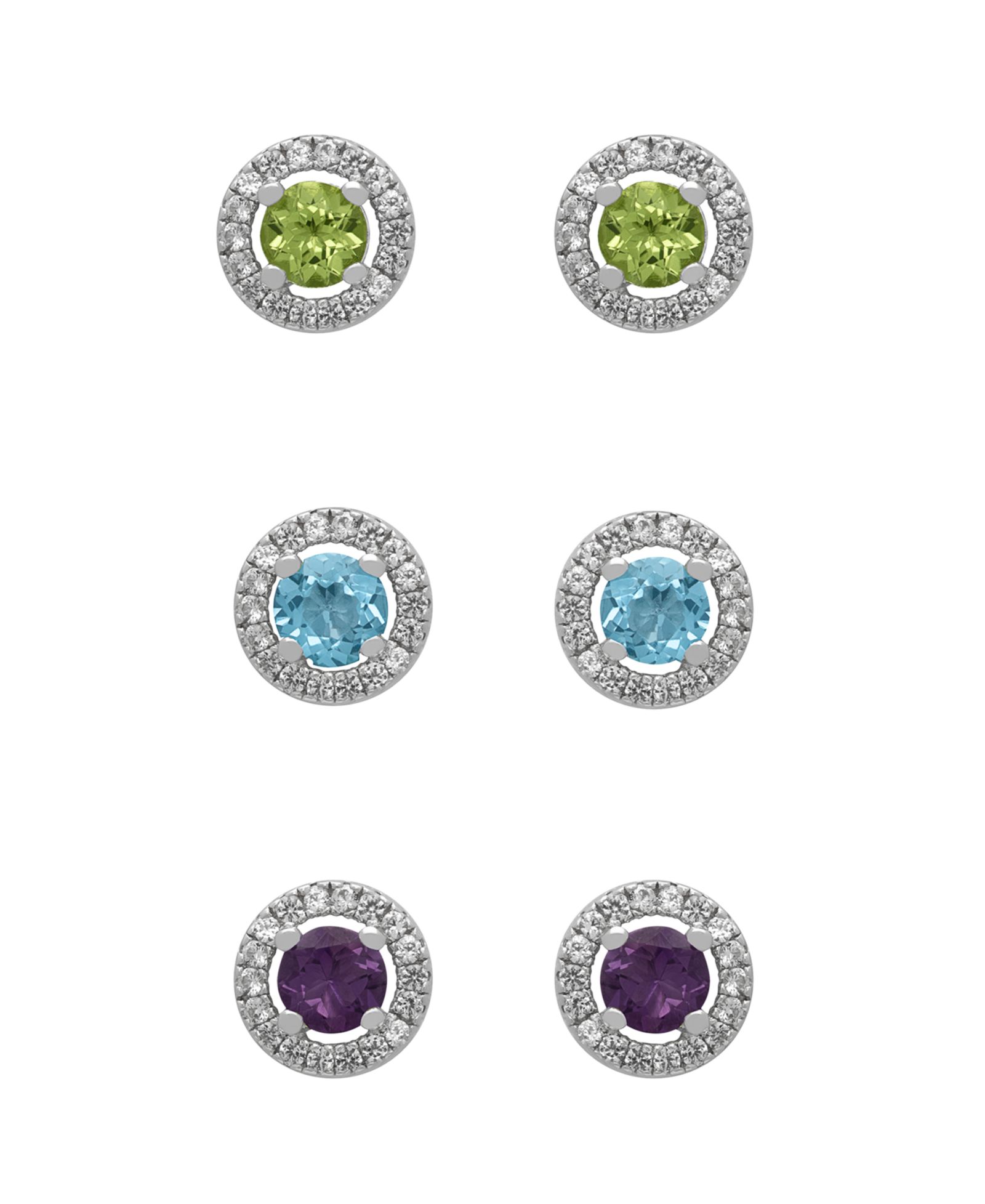 Набор сережек-гвоздиков Macy's Multi-Stone, 2.60 ct. t.w., стерлинговое серебро