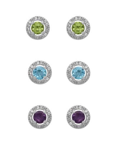 Macy's 3-Pc. Multi-Stone Stud Earrings Set (2.60 ct. t.w.) in Sterling Silver