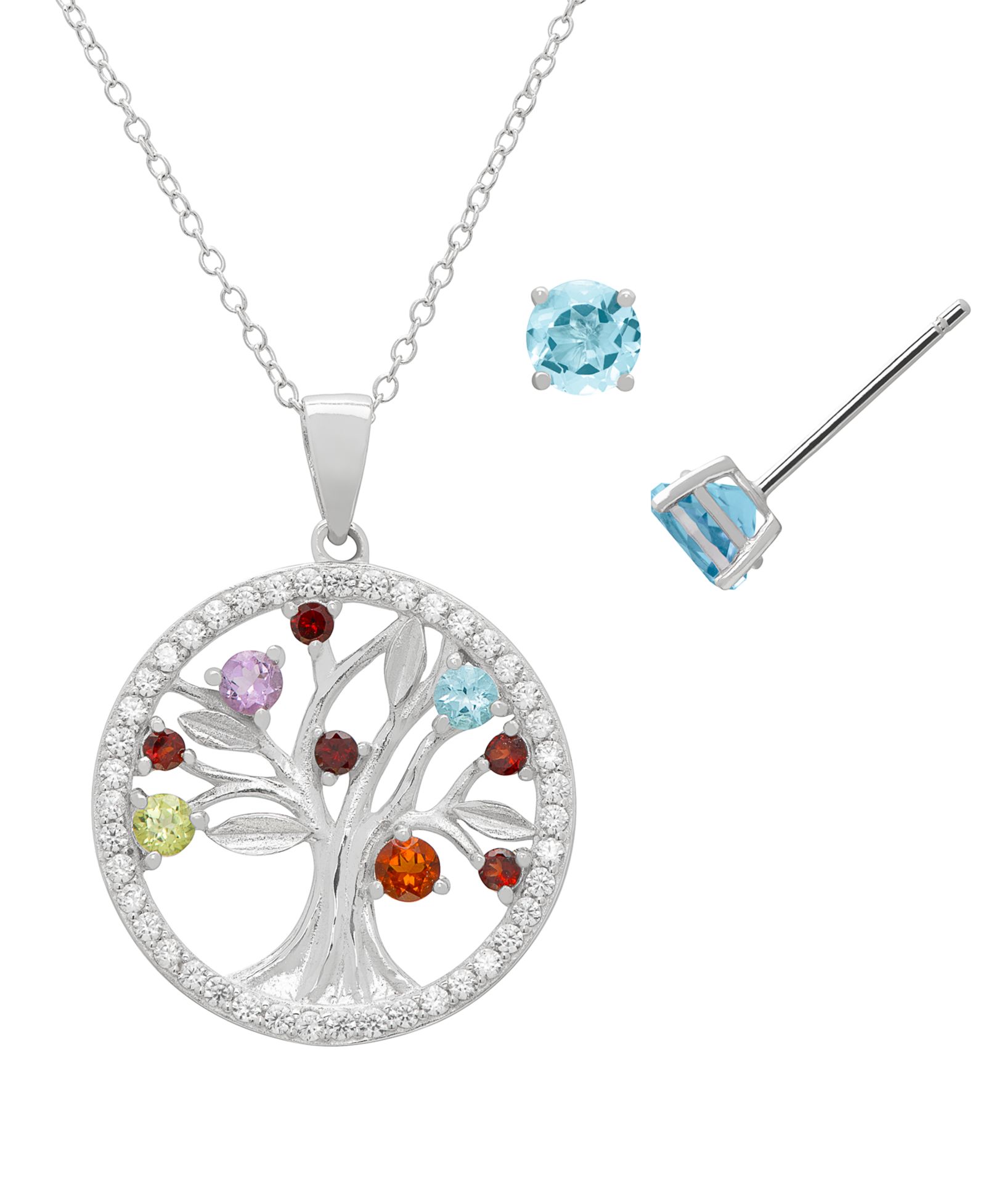Комплект из ожерелья и серег Macy's Multi-Stone Pendant Necklace & Earrings Set в Sterling Silver