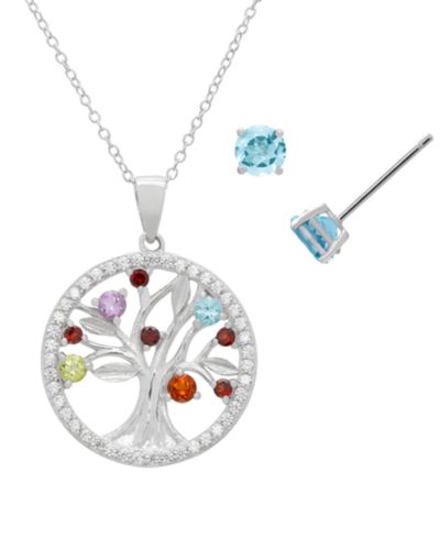 Комплект из ожерелья и серег Macy's Multi-Stone Pendant Necklace & Earrings Set в Sterling Silver