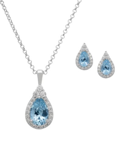 Набор колье и серег Macy's Blue Topaz & White Topaz Pendant Necklace & Earrings Set 4.04 ct. t.w. Sterling Silver