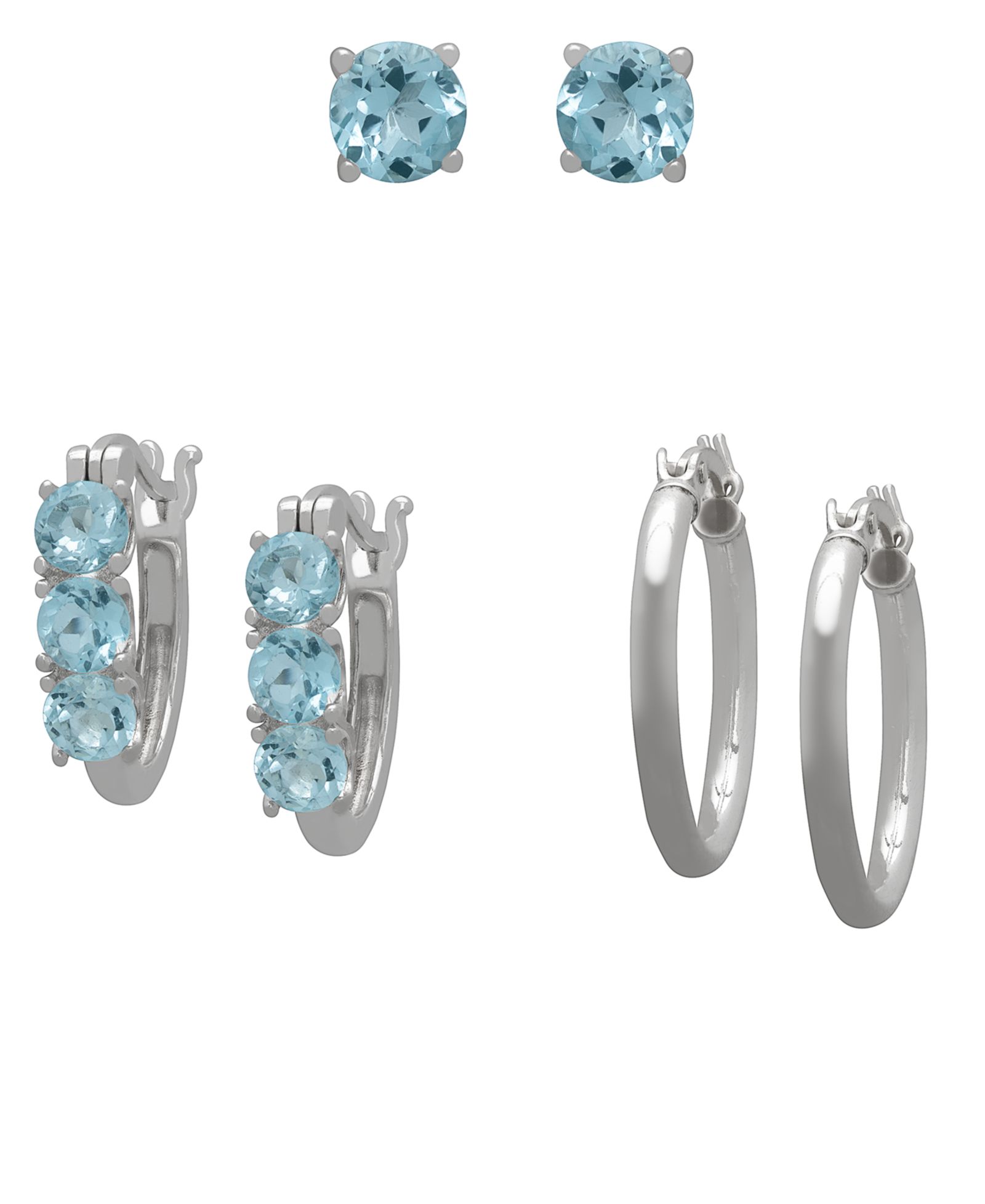 Набор из 3 пар серег Blue Topaz и Stud из стерлингового серебра