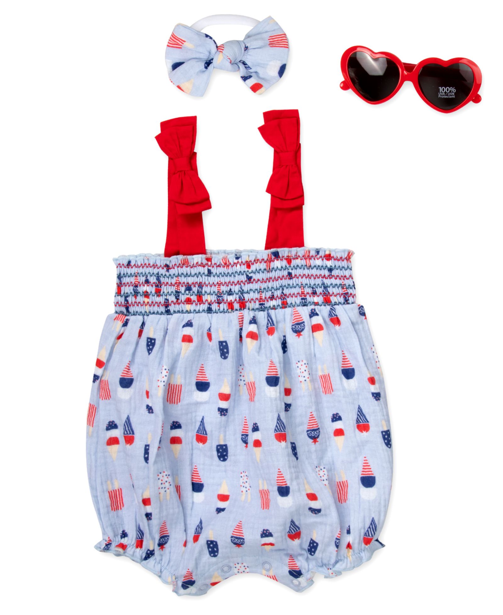 Baby Essentials комплект из 3 предметов для девочек: ромпер с принтом мороженого, повязка и солнцезащитные очки