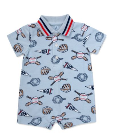 Baby Essentials Baby Boys' Baseball Print Pique Short-Sleeve Polo Romper