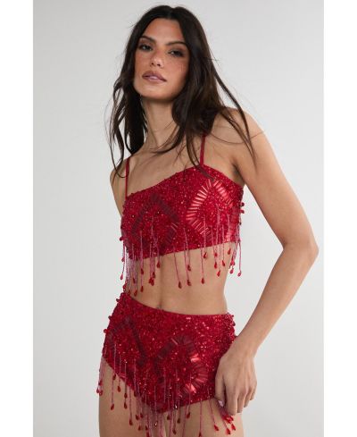 Женский топ Nasty Gal Embellished Tassel Beaded Crop
