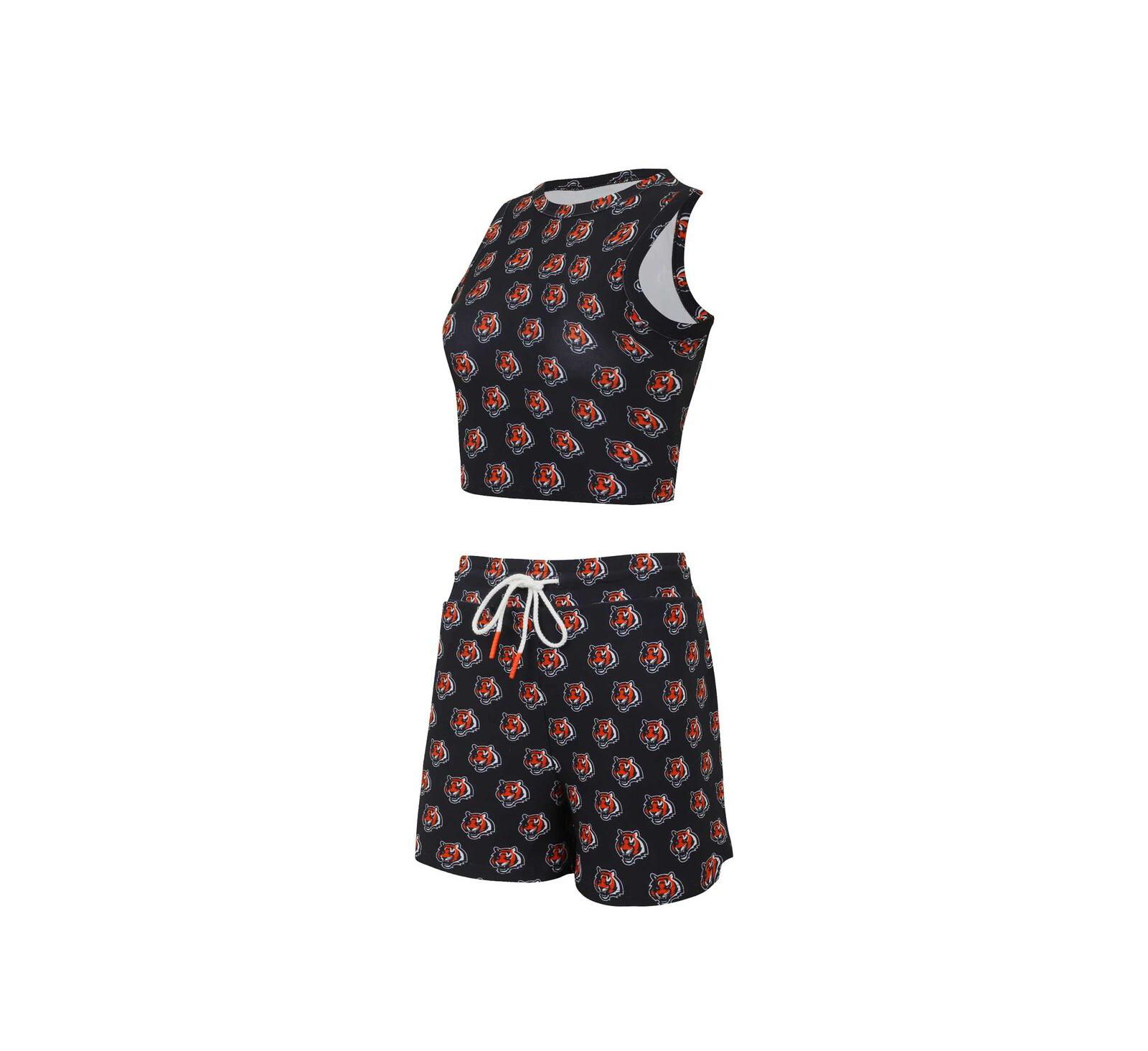 Concepts Sport Women's Cincinnati Bengals Gauge Allover Print Cropped Tank Top Shorts Sleep Set