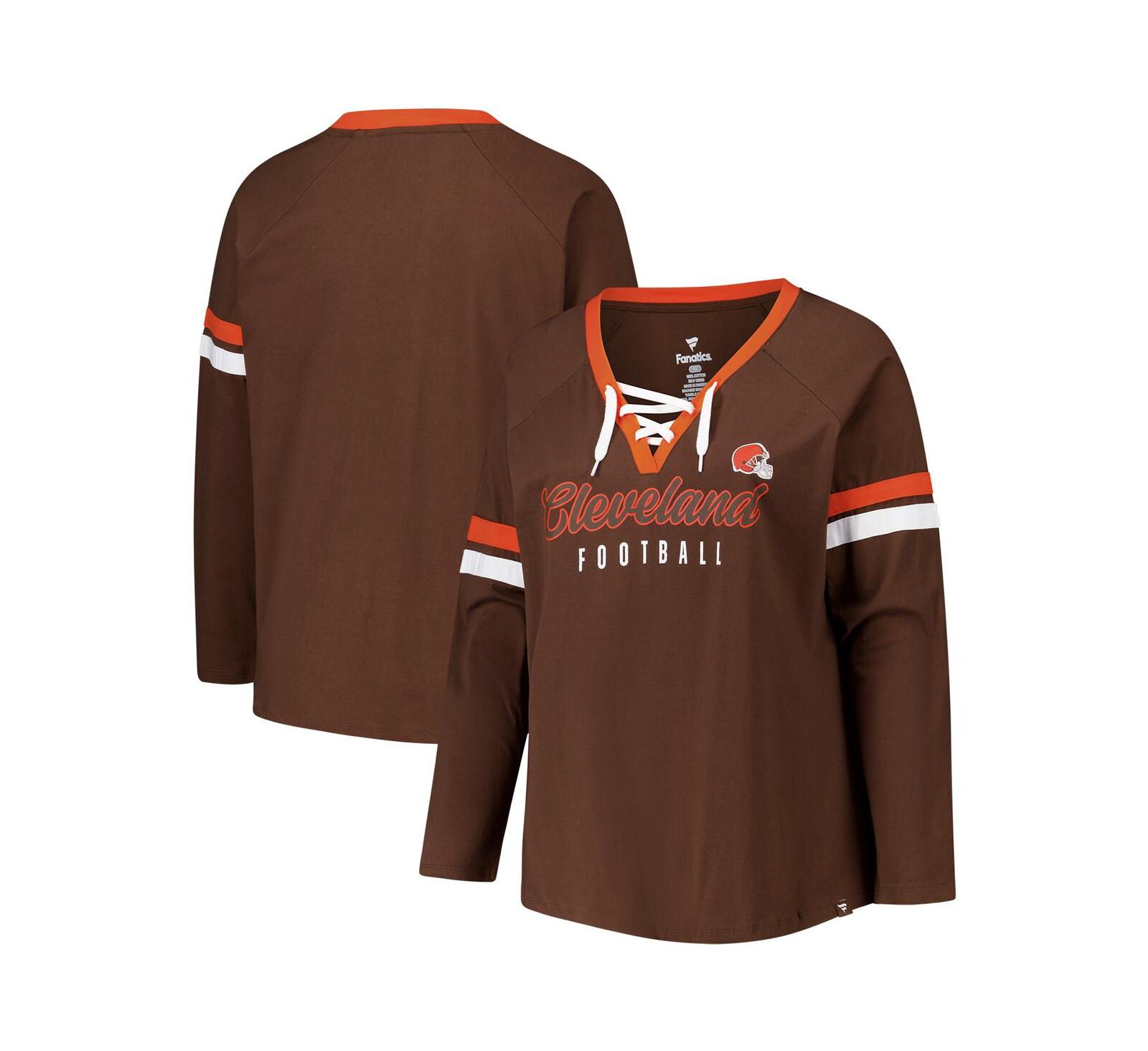 Fanatics Женская футболка Cleveland Browns коричневая с длинным рукавом, Plus Size