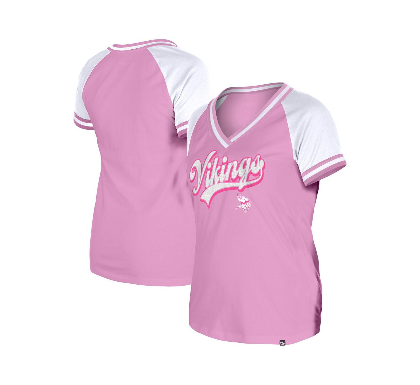 Женская футболка New Era Minnesota Vikings Mommy Me с V-образным вырезом, розовая
