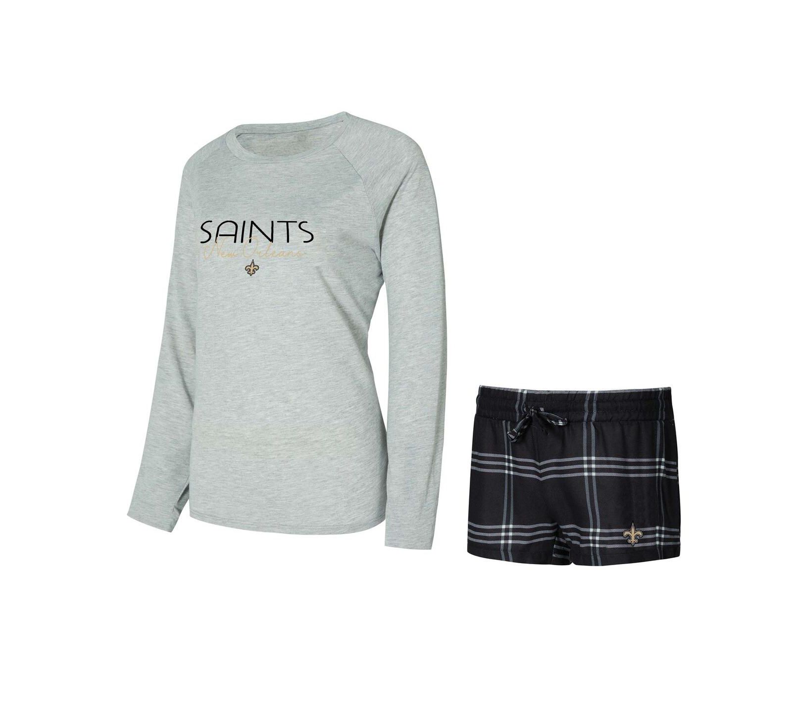 Concepts Sport Women's New Orleans Saints Petition Raglan Long Sleeve Top Shorts Set