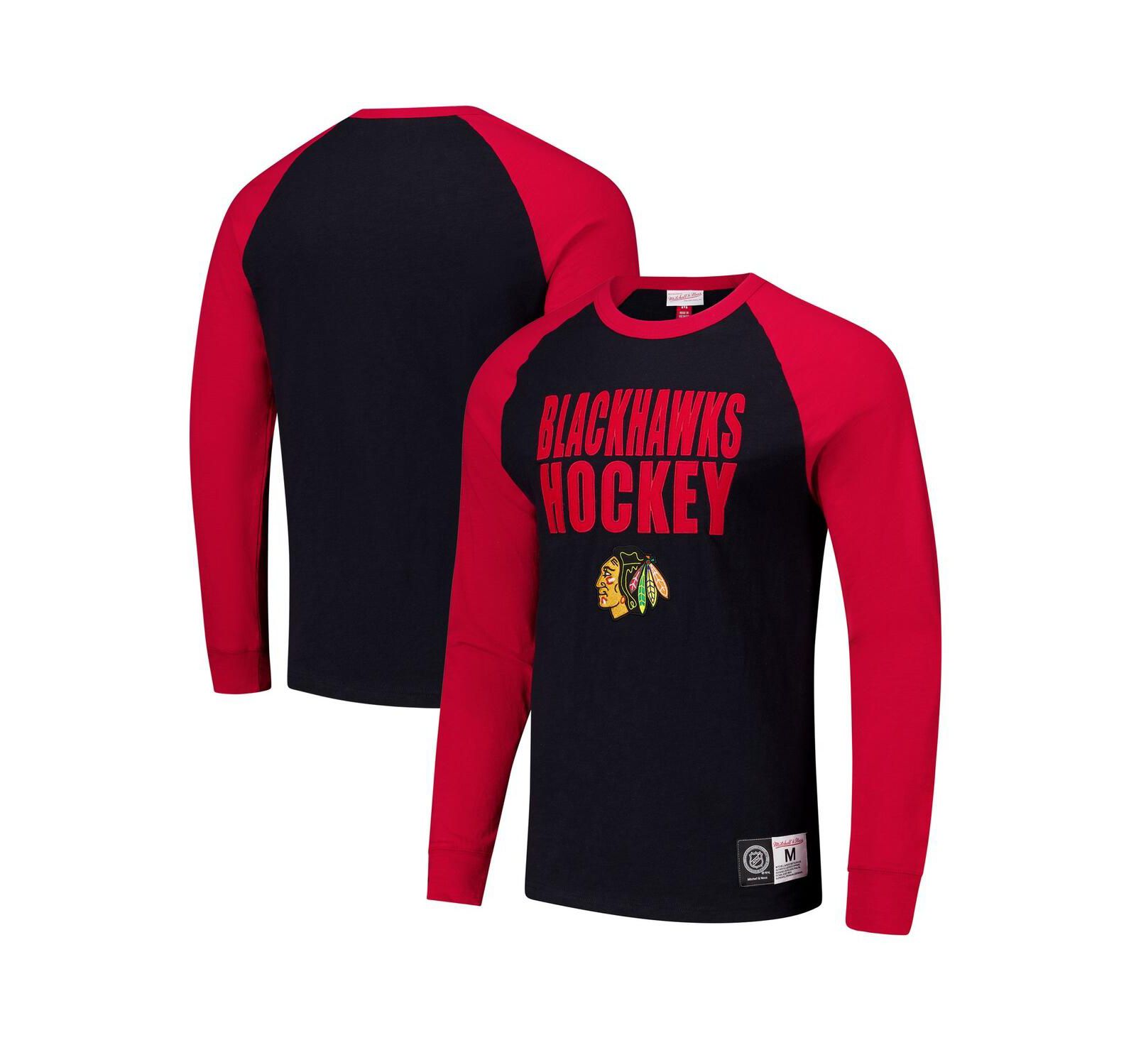 Mitchell Ness Men's Black, Red Chicago Blackhawks Legendary Slub Raglan Long Sleeve T-Shirt