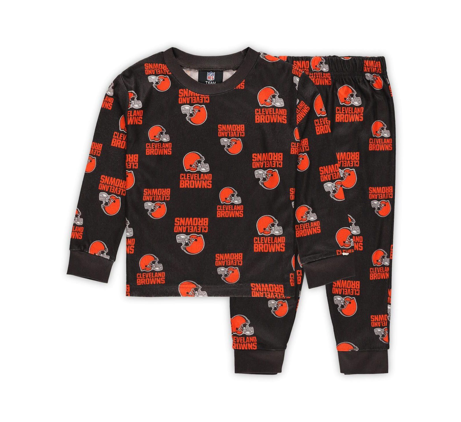 Outerstuff Toddler 2-Piece Brown Cleveland Browns All-Over-Print Long Sleeve T-Shirt and Pants Sleep Set