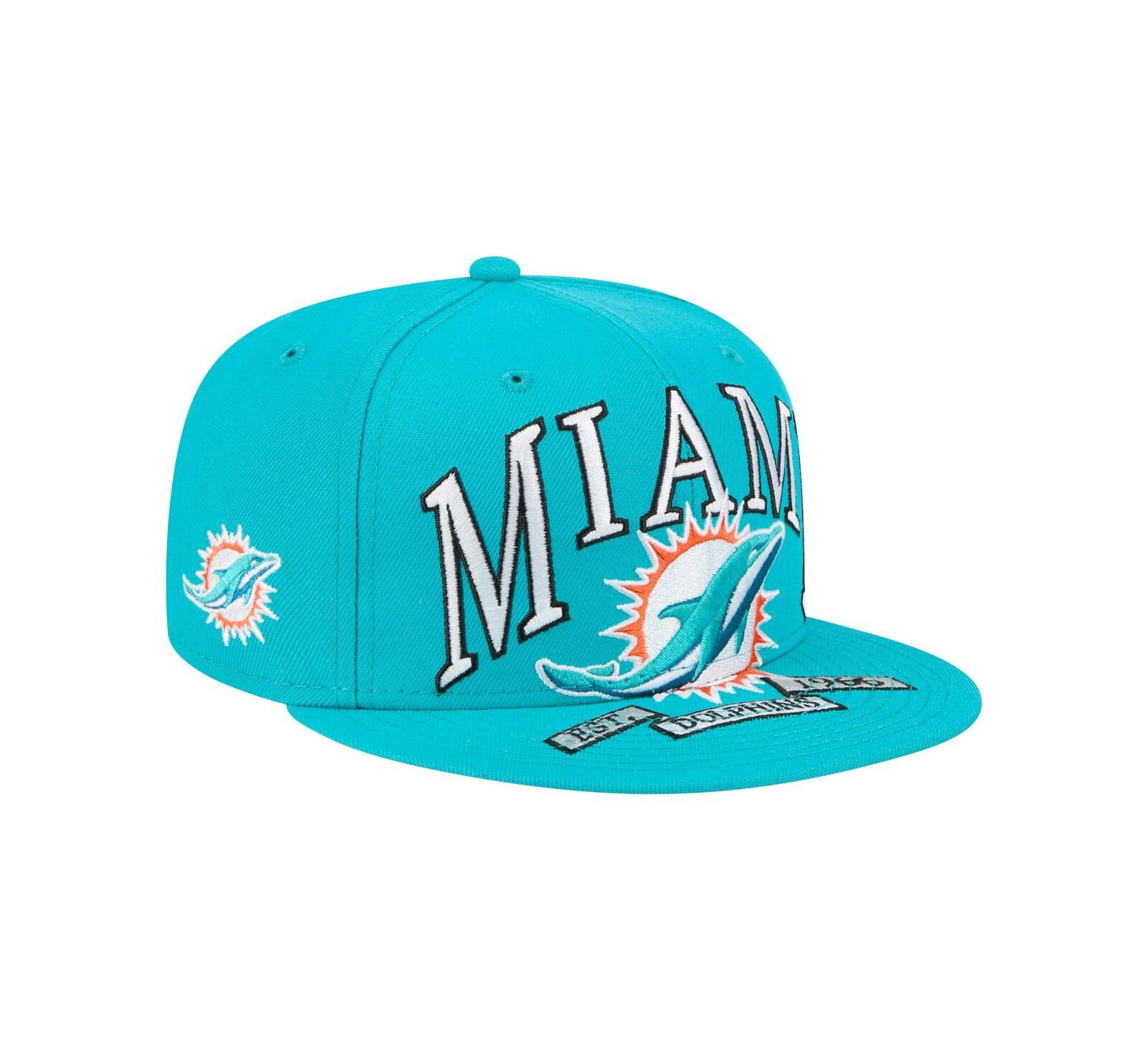 New Era Men's Aqua Miami Dolphins Oversized 59FIFTY Fitted Hat