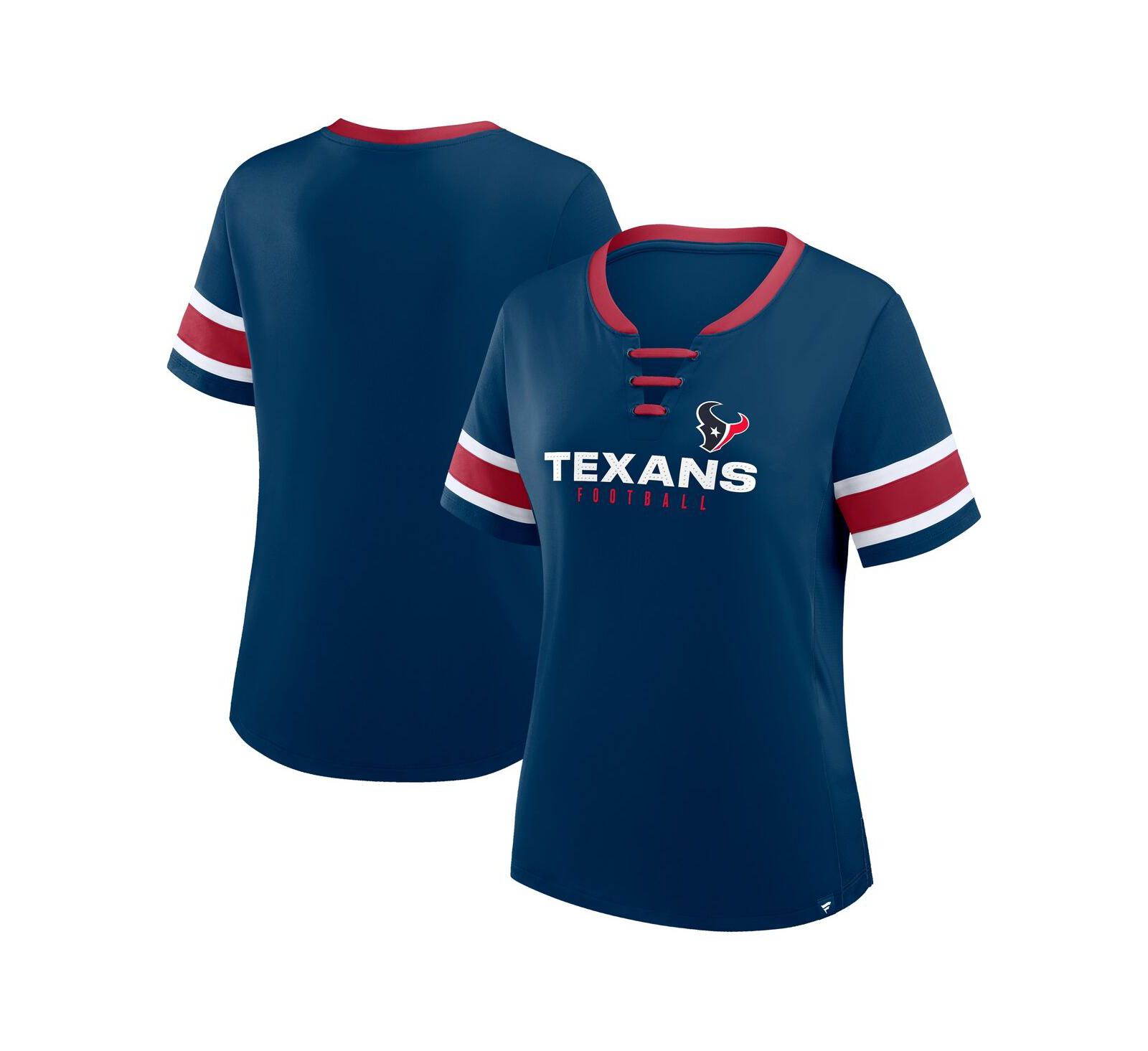 Женская футболка Fanatics Plus Size Navy Houston Texans Red Zone Athena с кружевной шнуровкой и V-образным вырезом