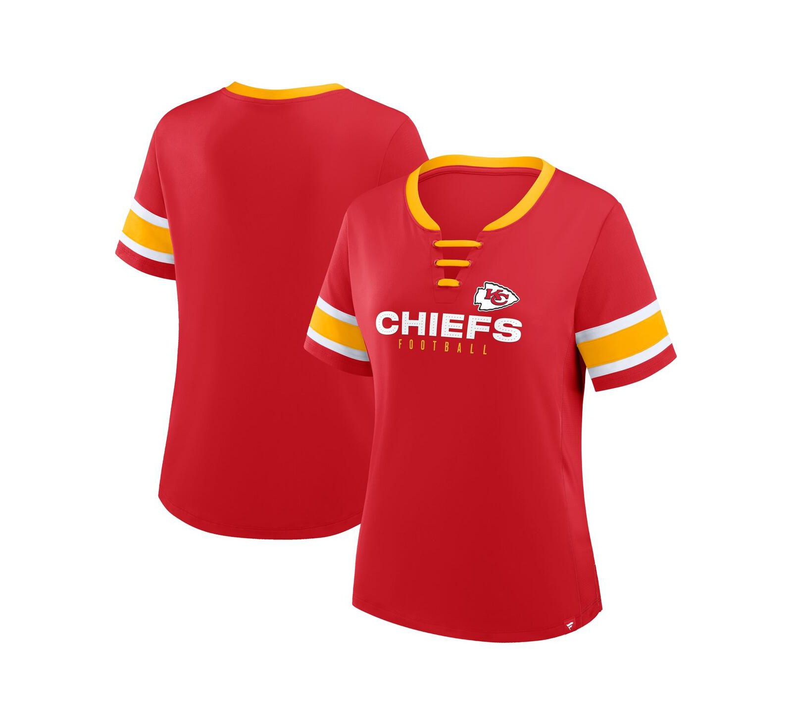 Женская футболка Fanatics Red Kansas City Chiefs Plus Size Red Zone Athena Lace-Up V-Notch Neck