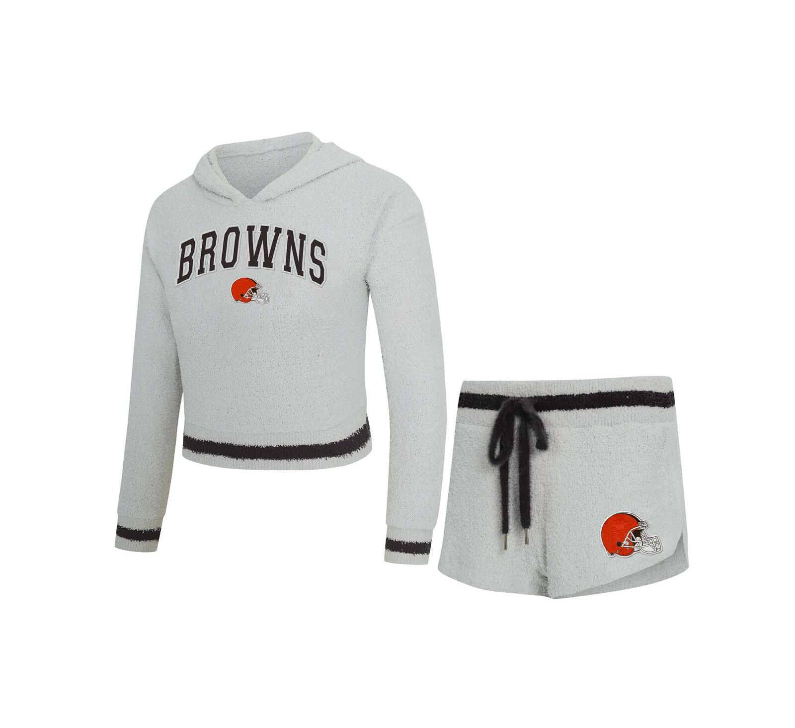 Женский комплект из худи с длинным рукавом и шорт Concepts Sport Gray Cleveland Browns Whitley