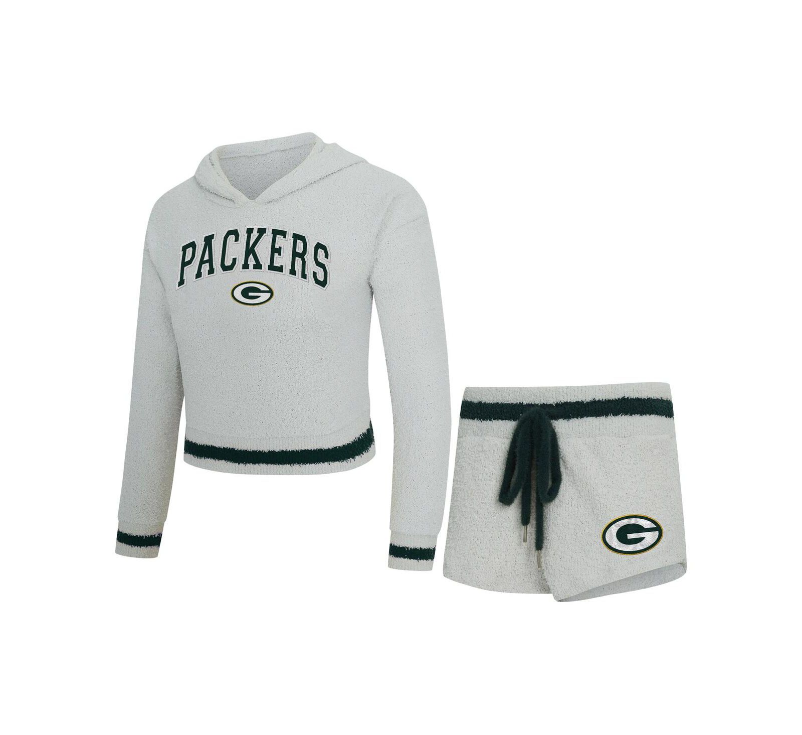 Женский комплект Concepts Sport Gray Green Bay Packers Hoodie и шорты