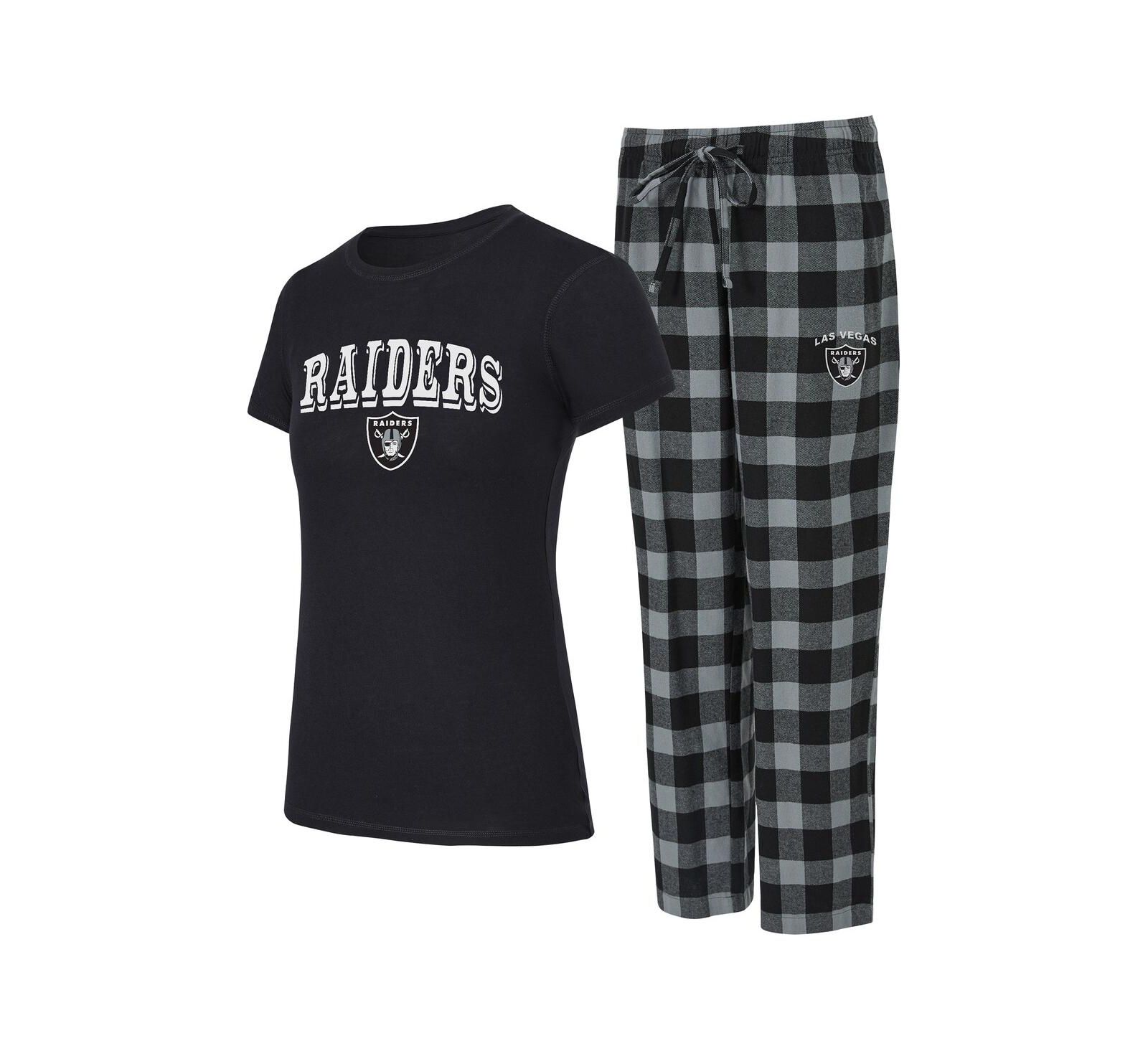 Concepts Sport Women's 2-Piece Black, Gray Las Vegas Raiders Avondale T-Shirt and Pants Flannel Pajama Set