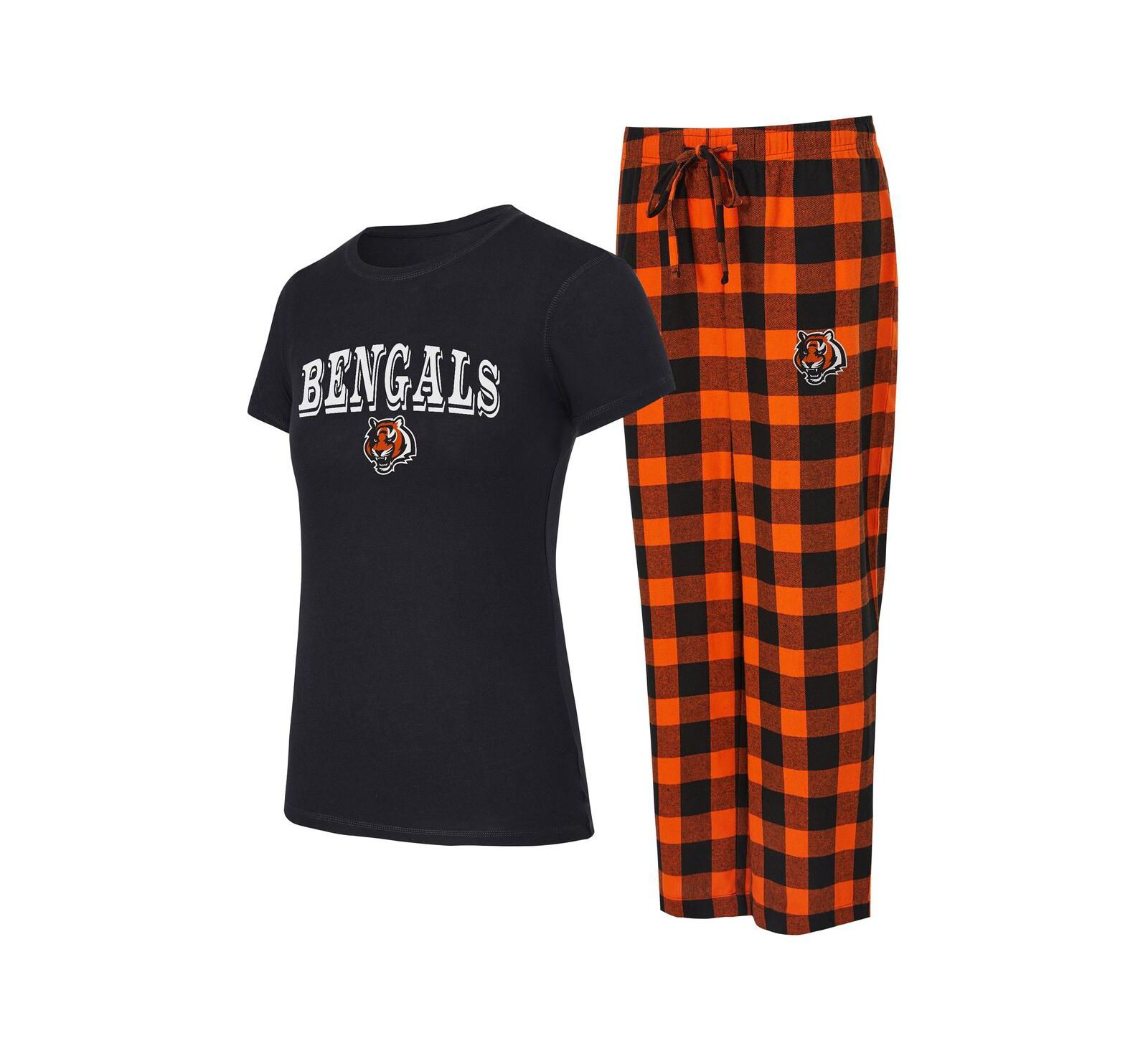 Concepts Sport Women's 2-Piece Black, Orange Cincinnati Bengals Avondale T-Shirt and Pants Flannel Pajama Set