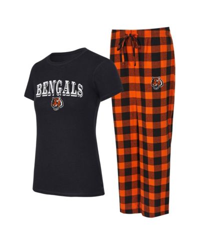 Concepts Sport Women's 2-Piece Black, Orange Cincinnati Bengals Avondale T-Shirt and Pants Flannel Pajama Set