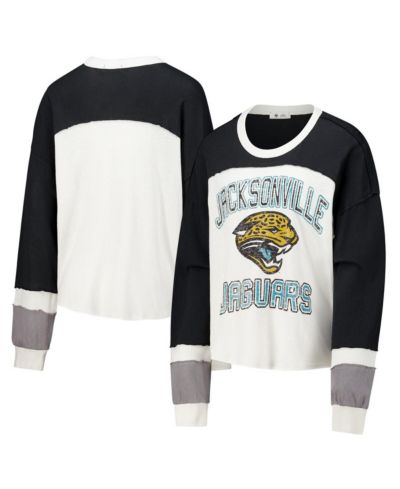 '47 Brand Women's Cream Jacksonville Jaguars Double Header Curve Raglan Long Sleeve Crop Top
