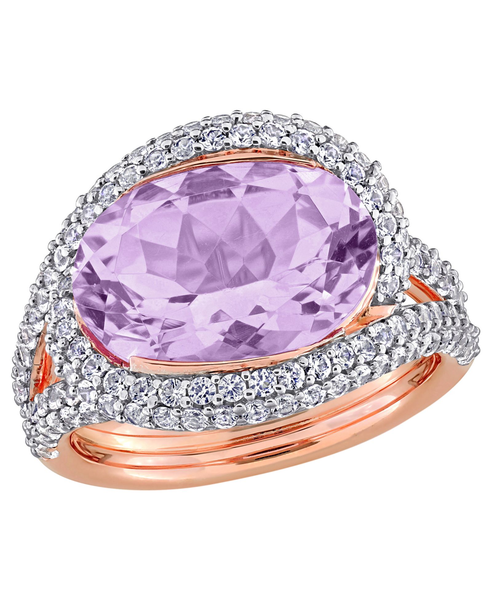 Кольцо с розовым аметистом (5-3/8 ct. t.w.) и белым сапфиром (1-1/2 ct. t.w.) в вихре из розового золота 18k и стерлингового серебра
