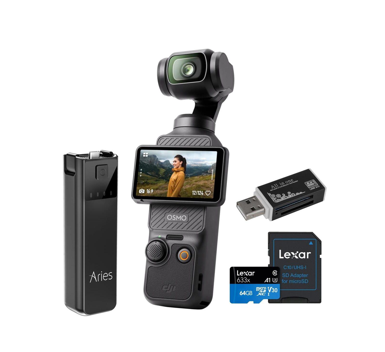 DJI Osmo Pocket 3 камера с подвесом, комплект с Power Bank, чехлом, защитным стеклом, картой памяти 64GB и картридером